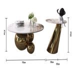 Luxery Marble Modern Round Set of 2 Coffee Table,Center TableStainless Steel Luxury Desktop Sturdy Minimalist Home Furniture for Living Room,A,90CM,50CM - Image 5