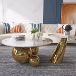 Luxery Marble Modern Round Set of 2 Coffee Table,Center TableStainless Steel Luxury Desktop Sturdy Minimalist Home Furniture for Living Room,A,90CM,50CM