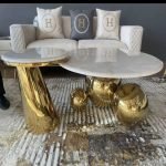 Luxery Marble Modern Round Set of 2 Coffee Table,Center TableStainless Steel Luxury Desktop Sturdy Minimalist Home Furniture for Living Room,A,90CM,50CM - Image 2