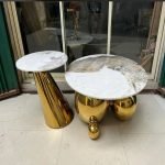 Luxery Marble Modern Round Set of 2 Coffee Table,Center TableStainless Steel Luxury Desktop Sturdy Minimalist Home Furniture for Living Room,A,90CM,50CM - Image 4