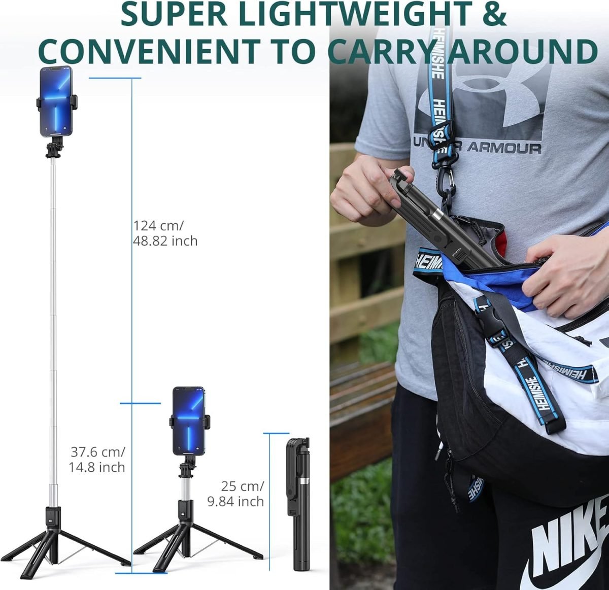 C18 Phone Tripod & Selfie Stick, All in One Extendable Cell Phone Tripod with Wireless Remote, Travel Tripods Stand for iPhone 360° Rotation Compatible with iPhone Android, Camera, Bluetooth Integrated Selfie Stick, Foldable, Black,Maximal length:103 cm - Image 2