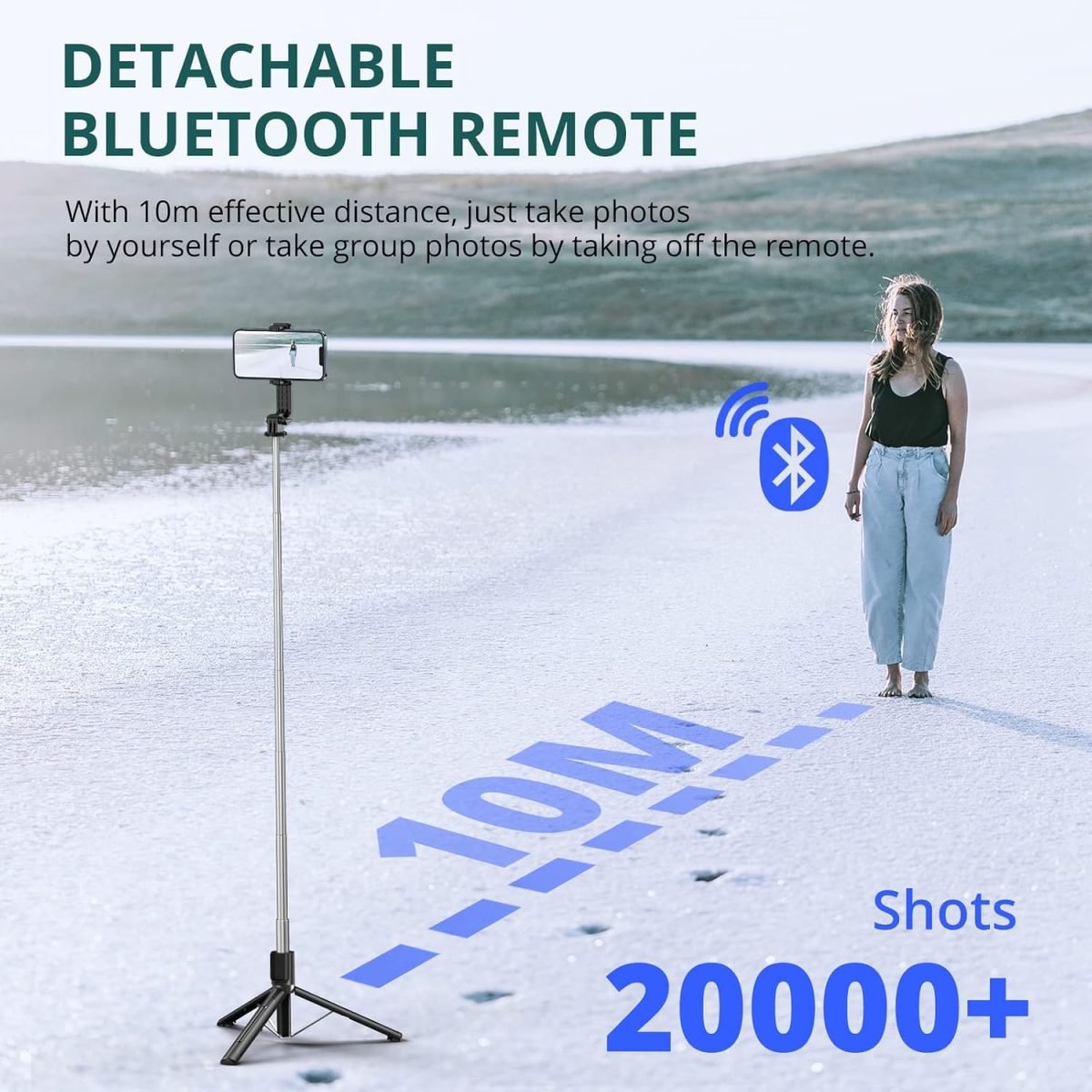 C18 Phone Tripod & Selfie Stick, All in One Extendable Cell Phone Tripod with Wireless Remote, Travel Tripods Stand for iPhone 360° Rotation Compatible with iPhone Android, Camera, Bluetooth Integrated Selfie Stick, Foldable, Black,Maximal length:103 cm - Image 3