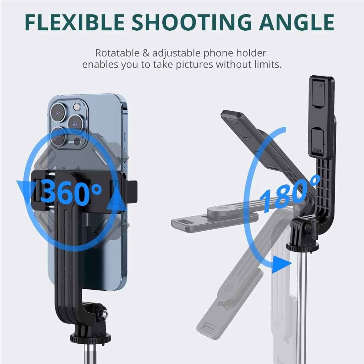 C18 Phone Tripod & Selfie Stick, All in One Extendable Cell Phone Tripod with Wireless Remote, Travel Tripods Stand for iPhone 360° Rotation Compatible with iPhone Android, Camera, Bluetooth Integrated Selfie Stick, Foldable, Black,Maximal length:103 cm - Image 5