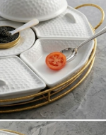 Opulent Geometry 6-Piece Sectioned Serving Set in White Porcelain and Gold - Image 2