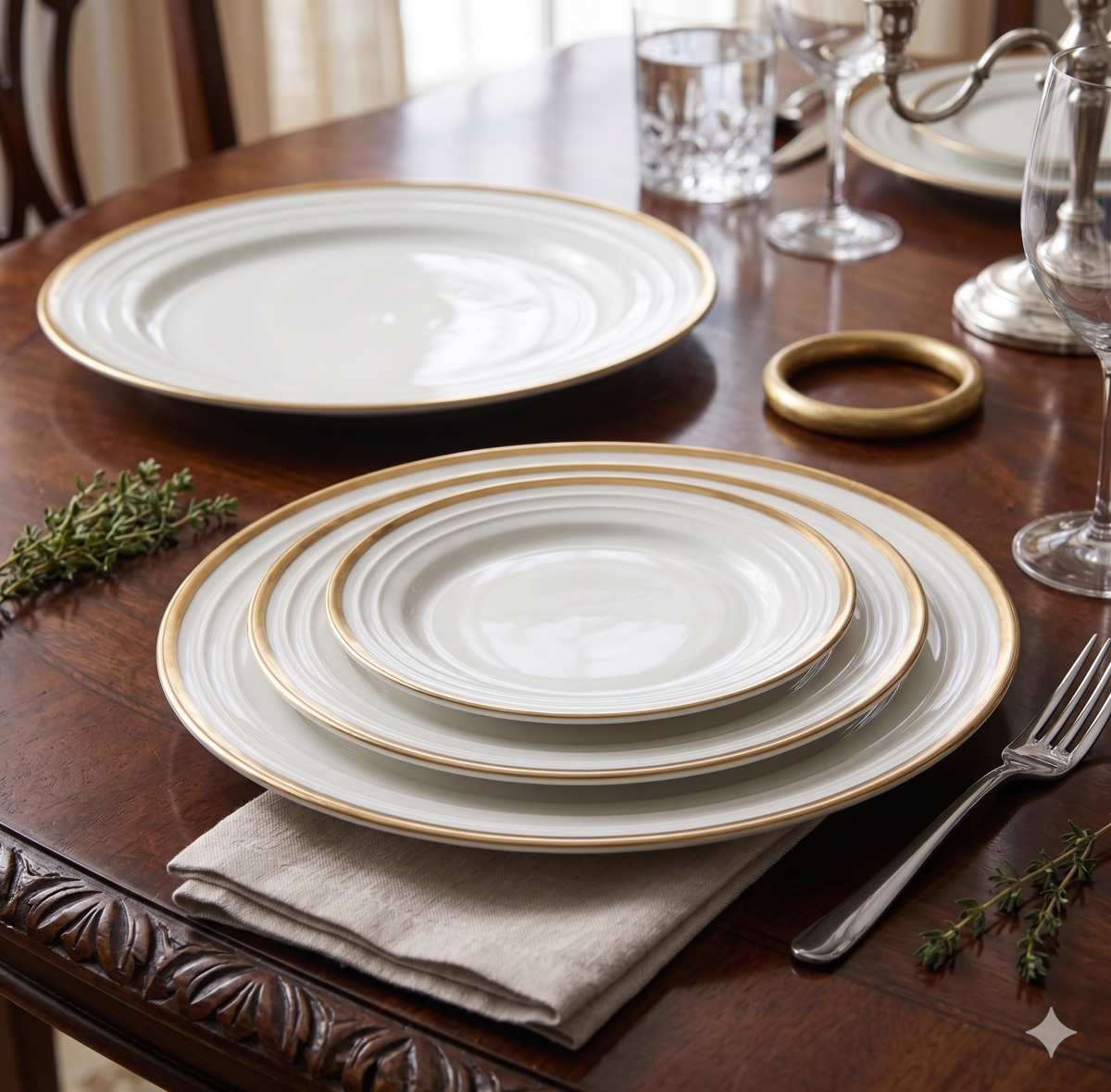 Hebena Aurelia Gold-Rimmed Round Dinnerware Collection, Dininig Plate - Image 2