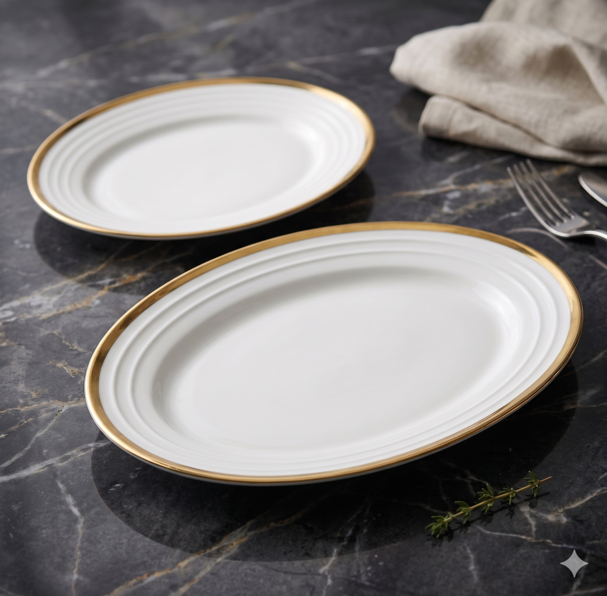 Hebena Aurelia Gold-Rimmed Round Dinnerware Collection, Dininig Plate - Image 4