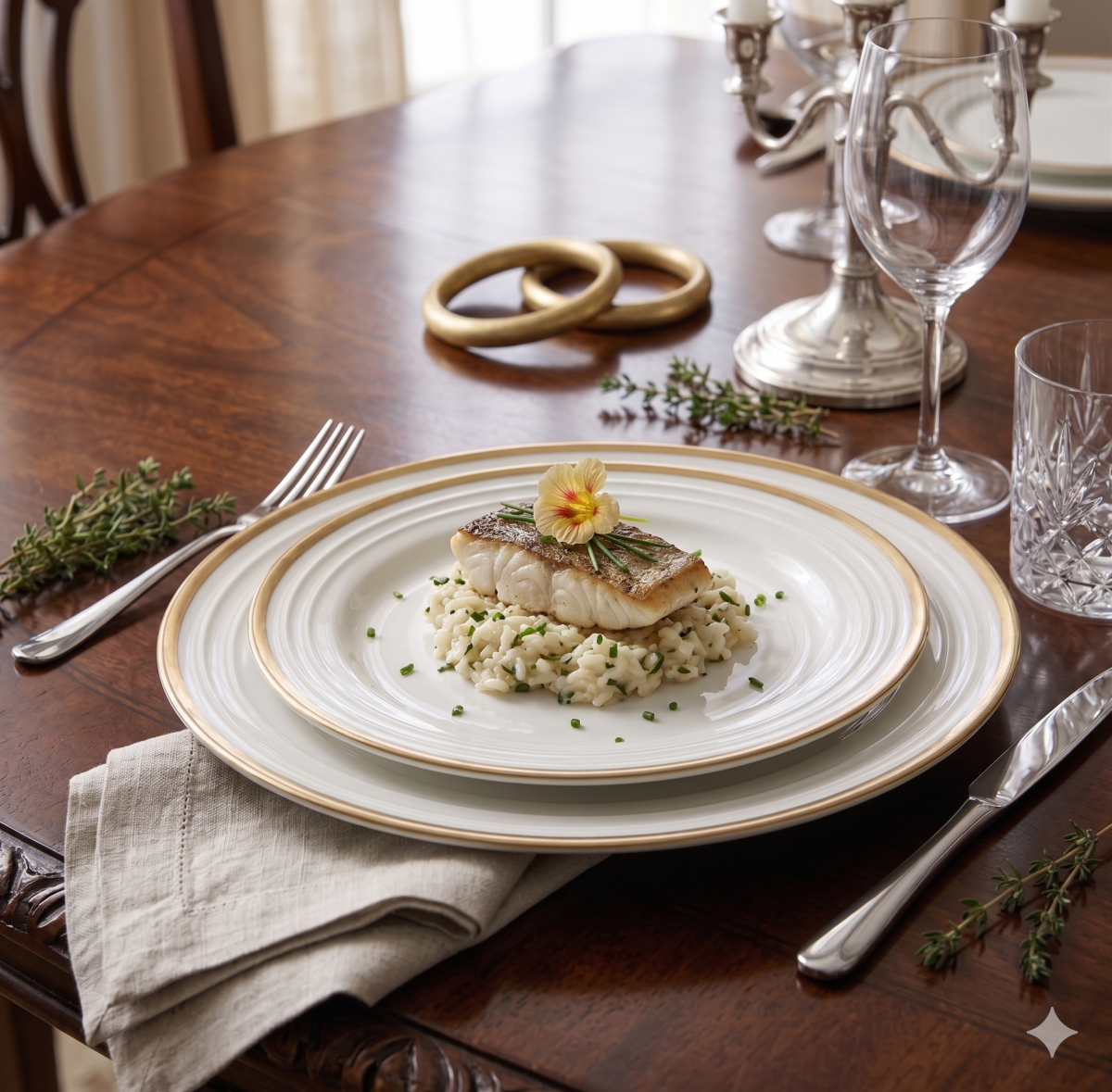Hebena Aurelia Gold-Rimmed Round Dinnerware Collection, Dininig Plate - Image 5