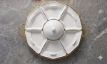 Opulent Geometry 6-Piece Sectioned Serving Set in White Porcelain and Gold - Image 4