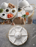 Opulent Geometry 6-Piece Sectioned Serving Set in White Porcelain and Gold - Image 7