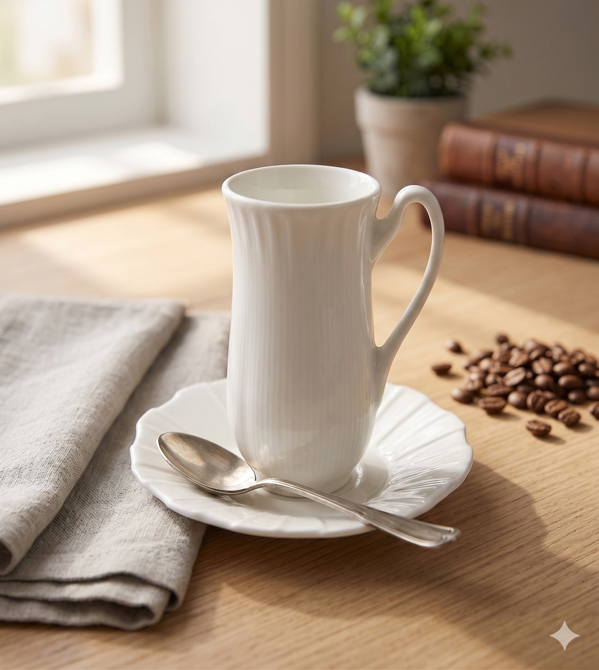 Hebena Elegant Fluted White Porcelain Tea Set – Tall Profile Collection - Image 1