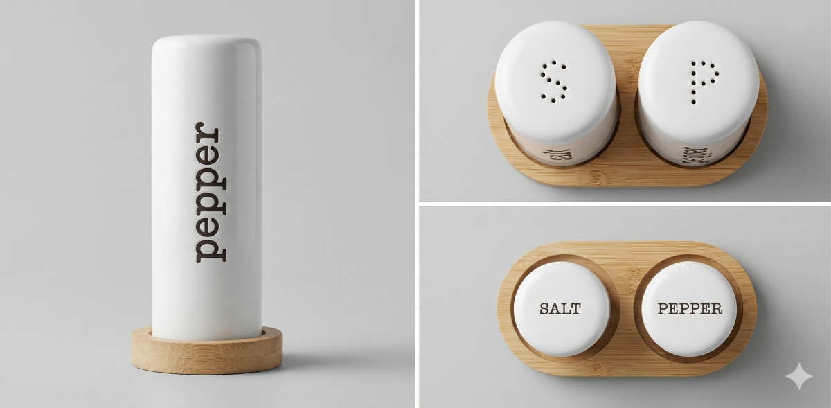 Minimalist Porcelain Salt & Pepper Shaker Set with Bamboo Base - Image 4