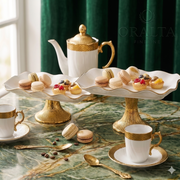 Hebena Regency Gold-Fluted Pedestal Serving Stand