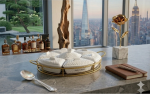 Opulent Geometry 6-Piece Sectioned Serving Set in White Porcelain and Gold