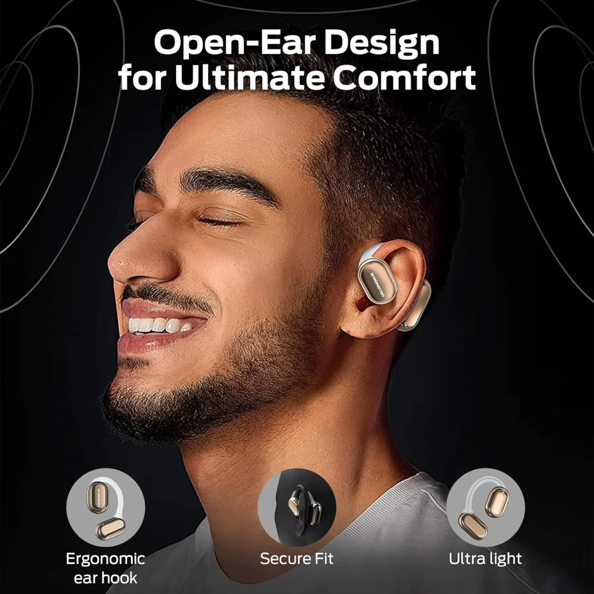 Monster Open Free AC100 Open Ear Headphones, Bluetooth 5.3 Wireless Headphones with Earhooks, Immersive Stereo Sound by Dual Large Driver, Clear Talk, 30H Playtime,Waterproof Sport Earbuds for Running - Gold - Image 3