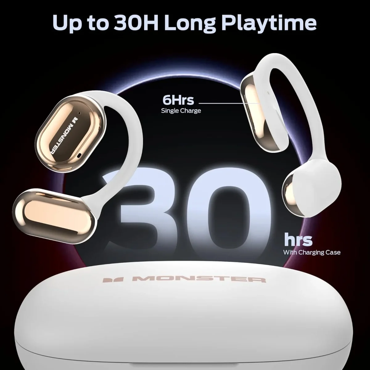 Monster Open Free AC100 Open Ear Headphones, Bluetooth 5.3 Wireless Headphones with Earhooks, Immersive Stereo Sound by Dual Large Driver, Clear Talk, 30H Playtime,Waterproof Sport Earbuds for Running - Gold - Image 7