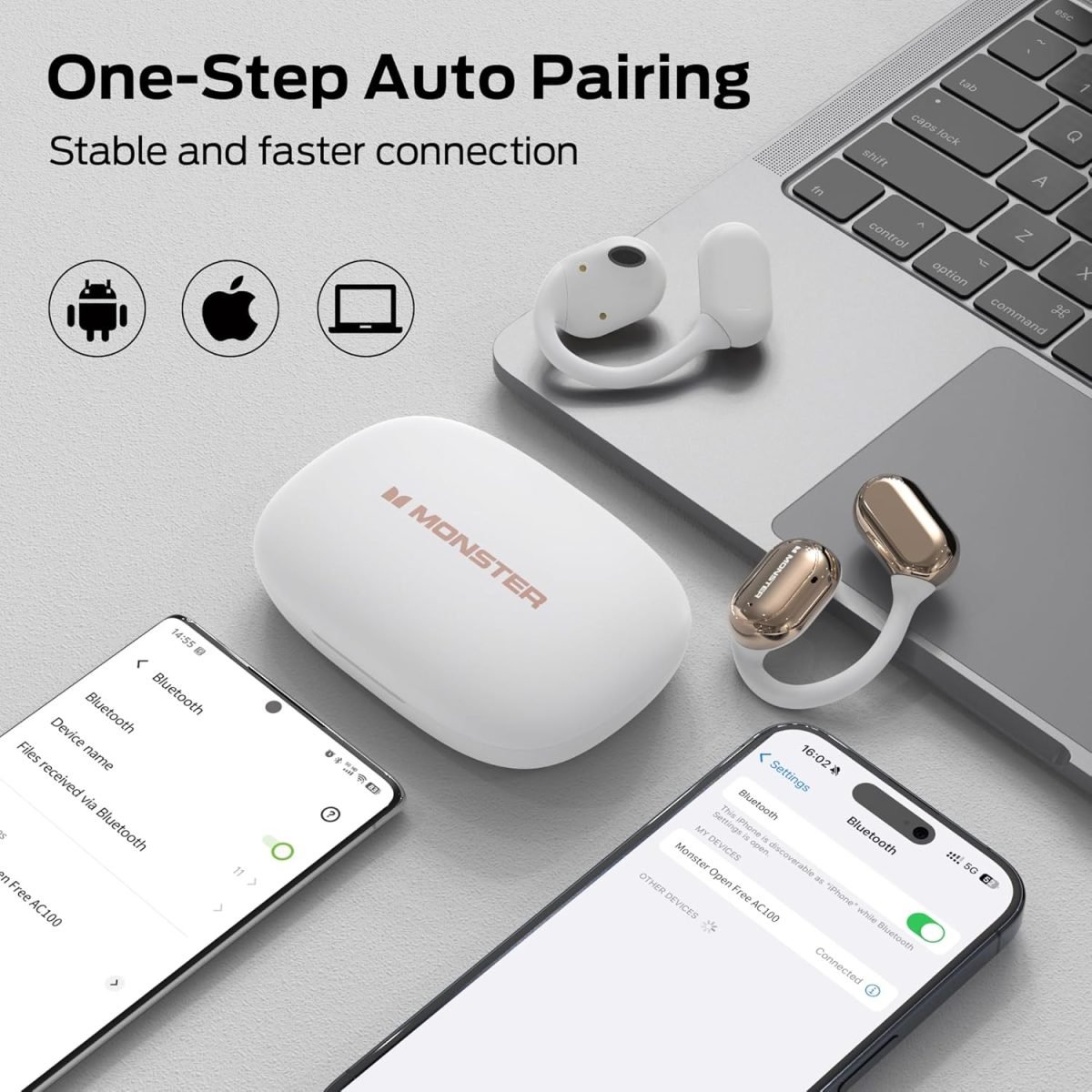 Monster Open Free AC100 Open Ear Headphones, Bluetooth 5.3 Wireless Headphones with Earhooks, Immersive Stereo Sound by Dual Large Driver, Clear Talk, 30H Playtime,Waterproof Sport Earbuds for Running - Gold - Image 4