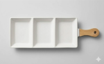he Artisan Burger & Taco Garnish Palette – Triple Ceramic Tray with Bamboo Handle - Image 3