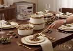 Hebena Luxury Diamond 3-Piece Fine Ceramic Serving Set with Gold Accents - Image 6