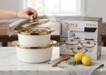 Hebena Luxury Diamond 3-Piece Fine Ceramic Serving Set with Gold Accents - Image 5