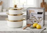 Hebena Luxury Diamond 3-Piece Fine Ceramic Serving Set with Gold Accents - Image 4