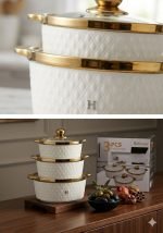 Hebena Luxury Diamond 3-Piece Fine Ceramic Serving Set with Gold Accents - Image 7
