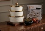 Hebena Luxury Diamond 3-Piece Fine Ceramic Serving Set with Gold Accents - Image 9