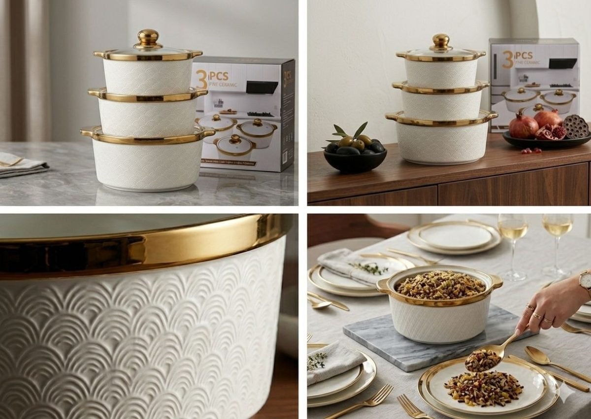 Hebena Luxury 3-Piece Fine Ceramic Serving Set ​Elegant Design: - Image 1
