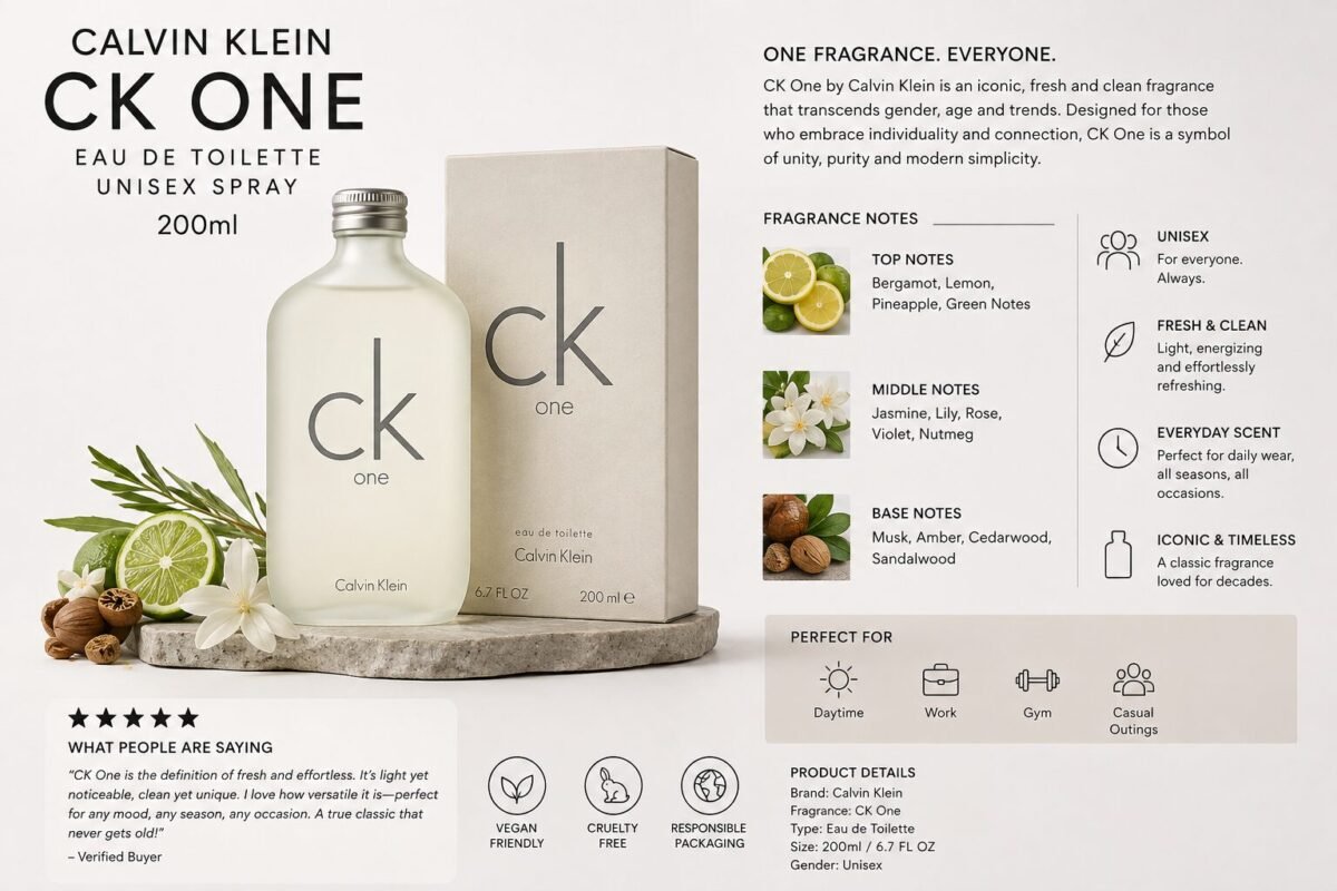 Calvin Klein CK One Eau De Toilette Unisex Spray 200ml - Image 2