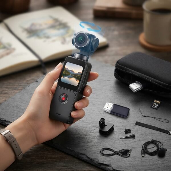 5K HD Handheld Camcorder, Pocket Vlogging Camera with 270° Rotation | 16MP Photo, WiFi, Touchscreen,Fill Light, Autofocus & EIS for Travel,Biking and POV Sports & Vlog (128G)