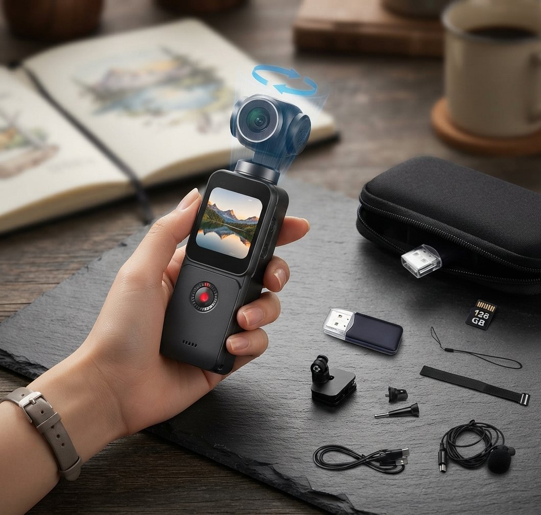 Gemini_Generated_Image_swwynkswwynkswwy 5K HD Handheld Camcorder, Pocket Vlogging Camera with 270° Rotation | 16MP Photo, WiFi, Touchscreen,Fill Light, Autofocus & EIS for Travel,Biking and POV Sports & Vlog (128G) - Image 1